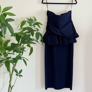 Chiara Boni La Petite Robe Navy Peplum Midi Sheath Dress IT 48 US 12
